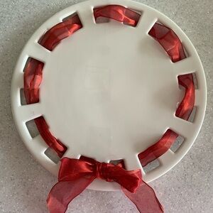 Elegant White Plate with Red Ribbon Accent